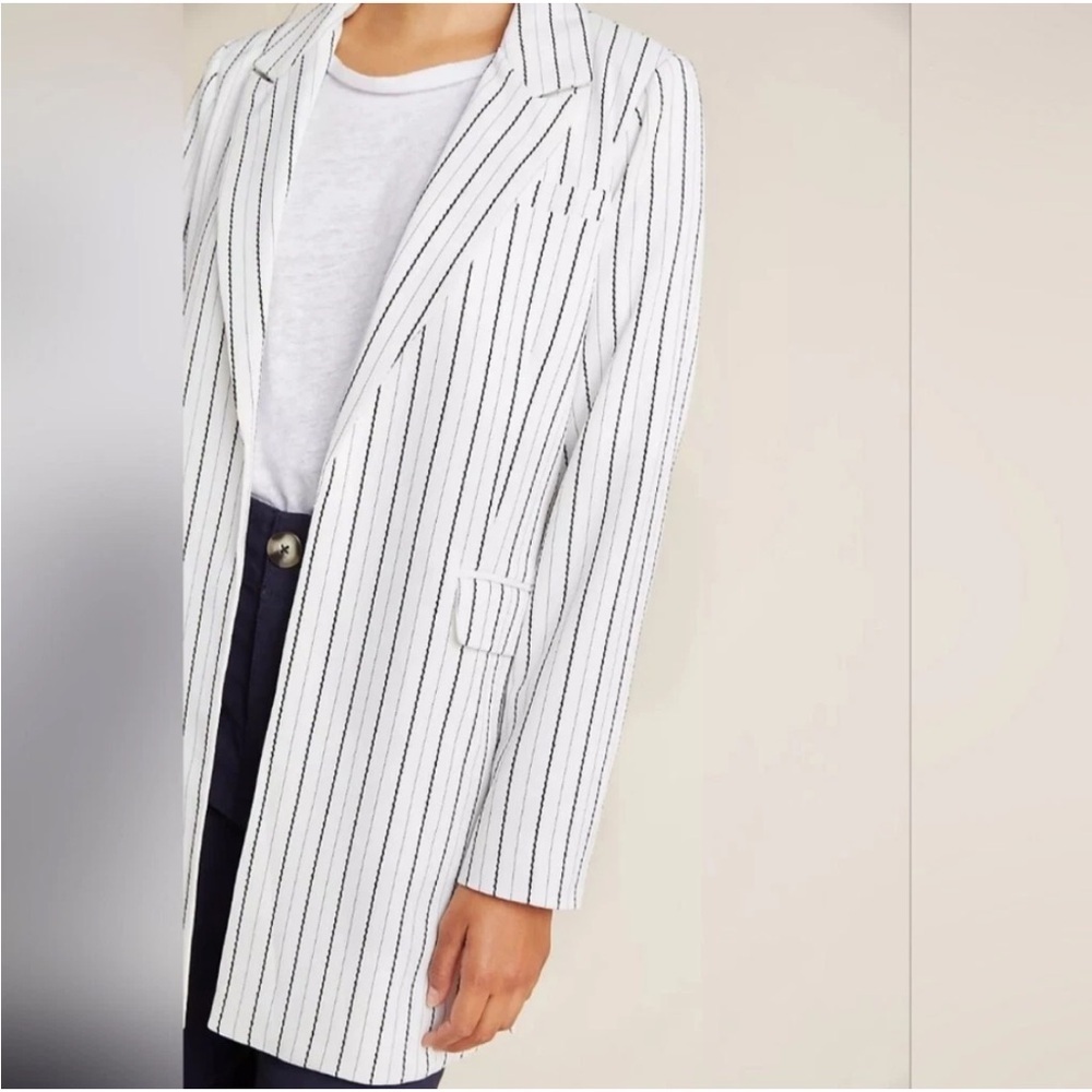 ANTHROPOLOGIE LONGLINE THIN STRIPE OPEN FRONT BLAZER POCKETS SIZE SMALL NWT - Picture 15 of 15